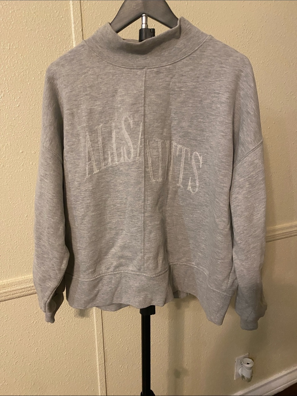 AllSaints Light Gray Turtleneck Logo Sweater